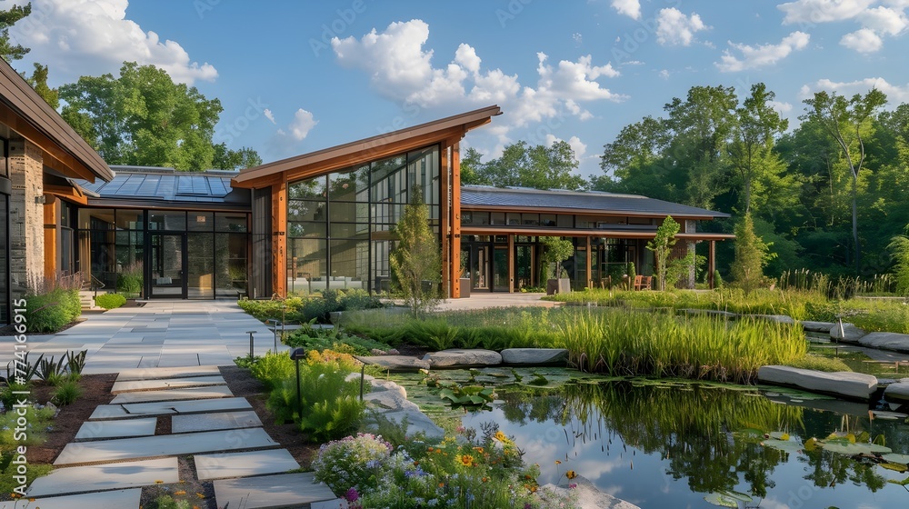Serene Wellness Center Surrounded by Lush Nature,Blending Modern Architecture and Natural Healing Landscapes