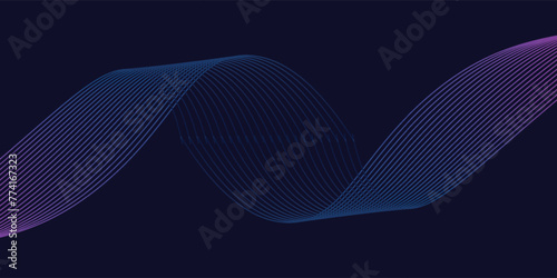 Dark abstract background with glowing wave. Shiny moving lines design element. Modern purple blue gradient flowing wave lines. Futuristic technology concept. eps10