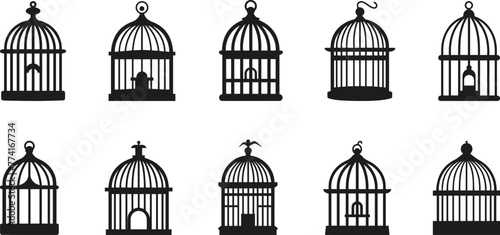 Silhouette of bird cages vector illustration
