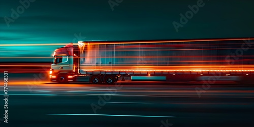 A semitruck in motion showcasing the speed and efficiency of commercial hauling and express delivery in logistics. Concept Logistics Efficiency, Commercial Hauling, Express Delivery