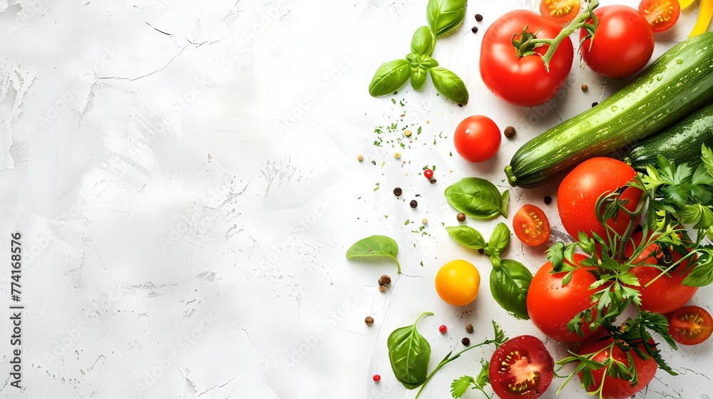 Fresh organic vegetables on a white backdrop, ideal for healthy lifestyle promotion. Vivid colors, space for text. Perfect for culinary blogs. AI Fresh organic vegetables on a white backdrop, ideal for healthy lifestyle promotion. Vivid colors, space for text. Perfect for culinary blogs. AI