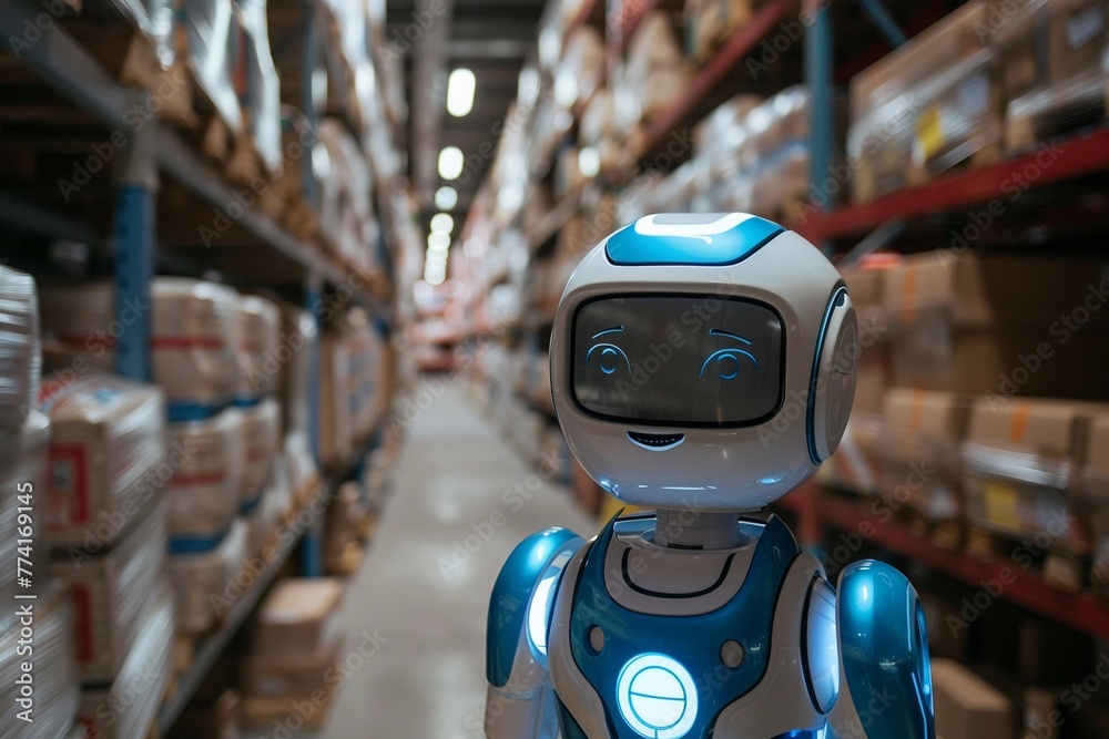 AI Generated robot is in charge of a warehouse, automatic working design concept.