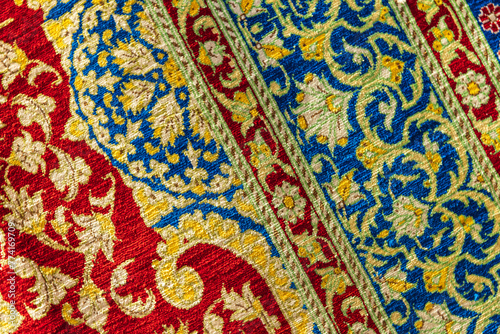 Oriental silk carpet with colorful pattern