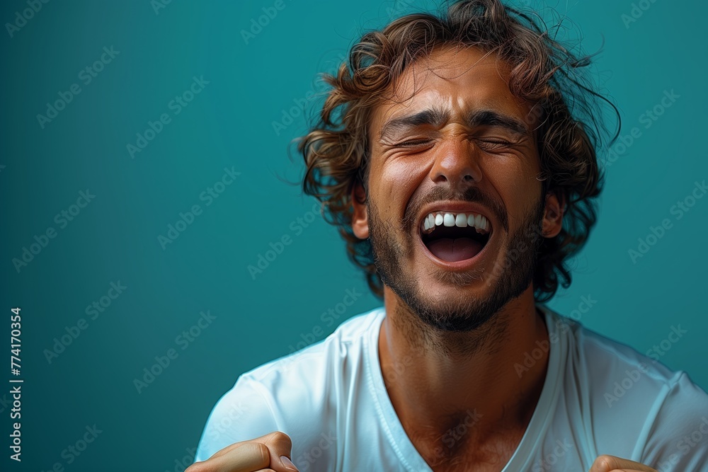 Man ecstatic with success or victory Man ecstatic with success or victory