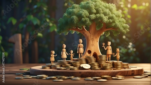 Investment finance concept complete family Figures made of wood photo