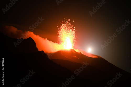 Eruption of the Stromboli in the Eolian Islands next to Sicily.