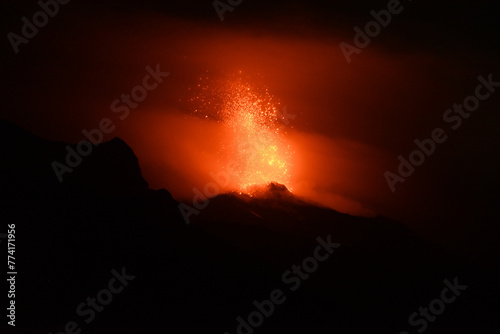 Eruption of the Stromboli in the Eolian Islands next to Sicily.