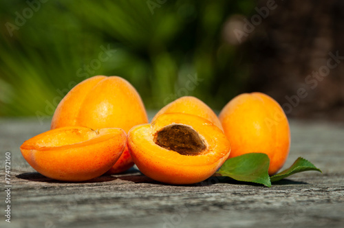 Beautiful, Fresh Apricot Fruits on an Old Wooden Table