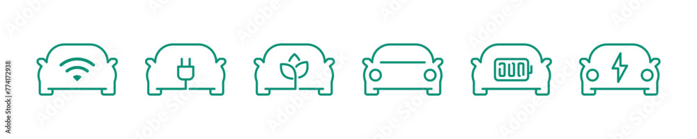 Electric car. Recharger battery station. Electric automobile icon set. Friendly alternative energy. Vector illustration Electric car. Recharger battery station. Electric automobile icon set. Friendly alternative energy. Vector illustration