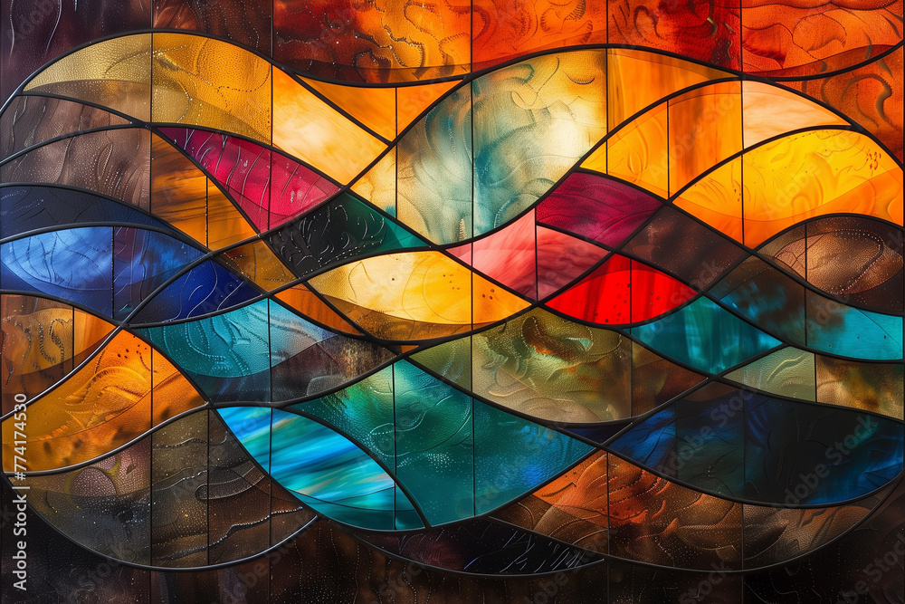 Fototapeta premium Vibrant stained glass waves.