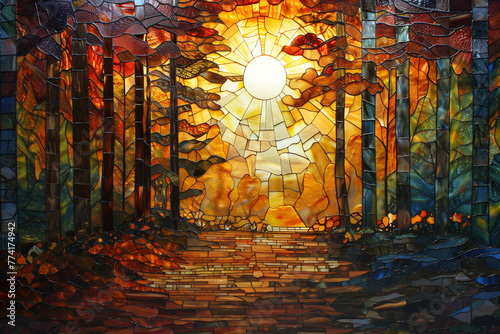 Stained glass forest at sunrise.