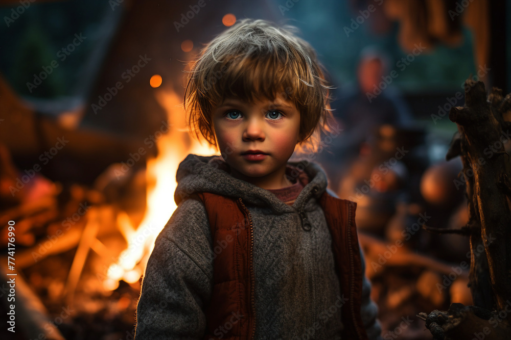 Generative ai picture photo of cheerful happy child traveler exploring nature on a weekend trip outdoors Generative ai picture photo of cheerful happy child traveler exploring nature on a weekend trip outdoors