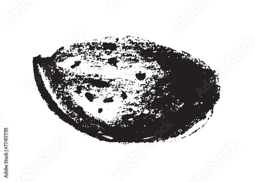 Vector hand-drawn illustration almonds. Black charcoal drawing of almond nut for marzipan paste label design or almond butter packaging. Botanical sketch for ketogenic diet banner.