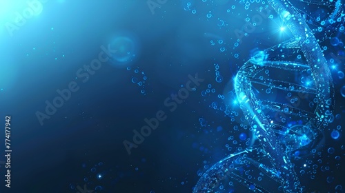 Digital DNA strand in sparkling blue, scientific concept, ideal for tech backgrounds. Abstract, modern design. AI