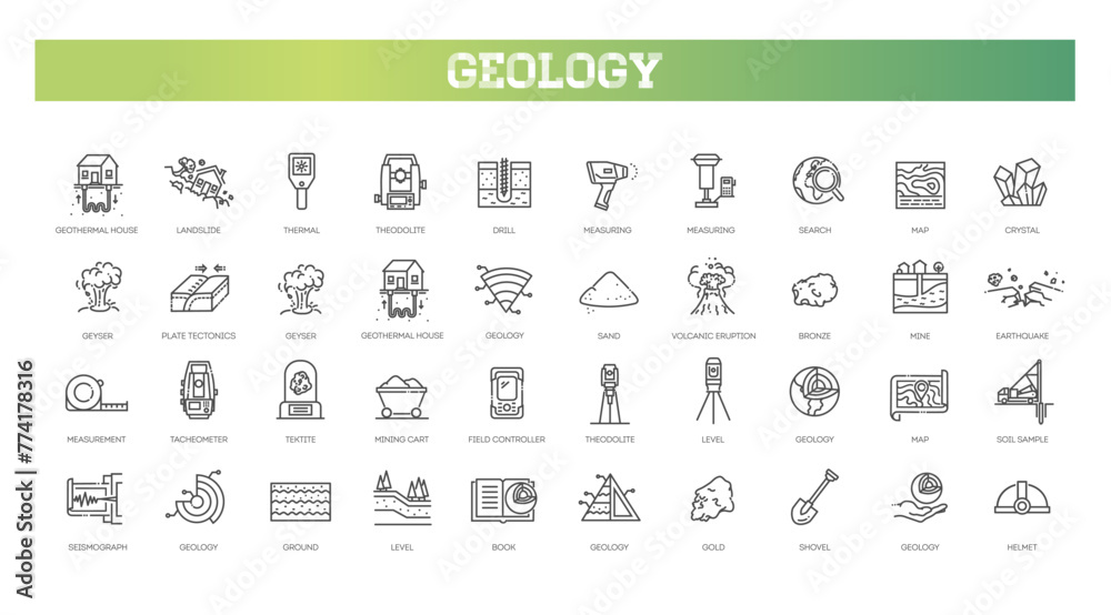 Set of geology icons. Vector outline collection - obrazy, fototapety, plakaty 