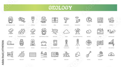 Set of geology icons. Vector outline collection photo