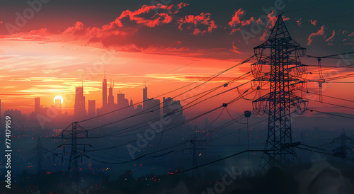 electricity grid with power lines