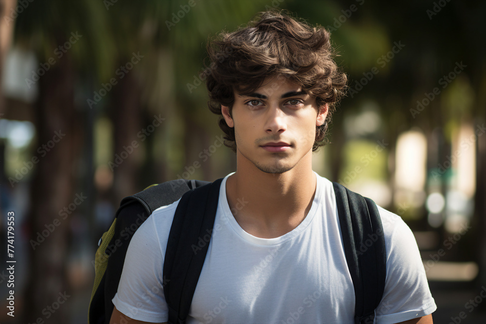 Generative AI photo of handsome nice boy going to university Generative AI photo of handsome nice boy going to university
