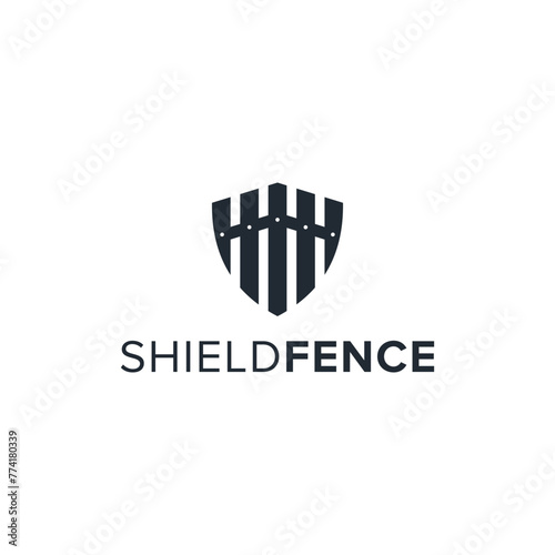 fence and shield simple sleek creative modern logo design