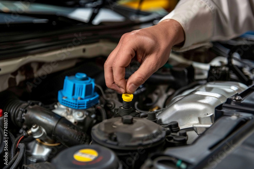Closeup of Auto Mechanic Changing Oil in Car Engine