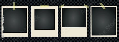 Trendy retro Polaroid photo frames. Realistic  photo frame mockup set on transparent background. Empty retro snapshot image with retro frames. Old paper border. Vector design illustration.