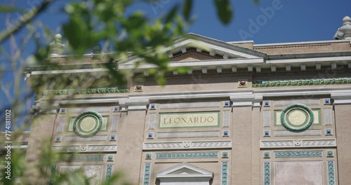 Facade exterior of Vatican Museums with its Pinacotheca art gallery building of Leonardo da Vinci and the Square Garden photo