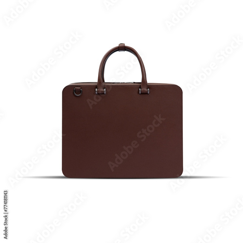 Beautiful luxury leather classic bag, briefcase, diplomat, for office, for laptop, clipping, acessories, mobile, white background