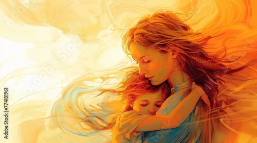 Embrace of Healing: Adult Woman Comforting Younger Self