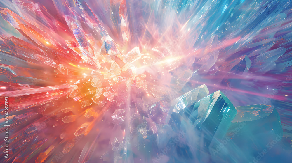 A vibrant digital artwork showcasing a crystal explosion in fiery hues. A vibrant digital artwork showcasing a crystal explosion in fiery hues.