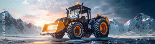 Skid steer loader, Construction equipment conception, futuristic background photo