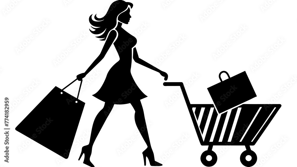 shopping silhouette shopping girl silhouette vec