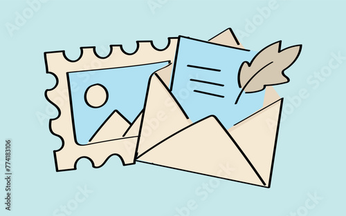 mail. the icon. doodle icon. Doodle. drawing. letter. send a message. receive a letter. an email. vector. He is respectable. the point of issue of the letter. mail delivery. a sealed envelope.