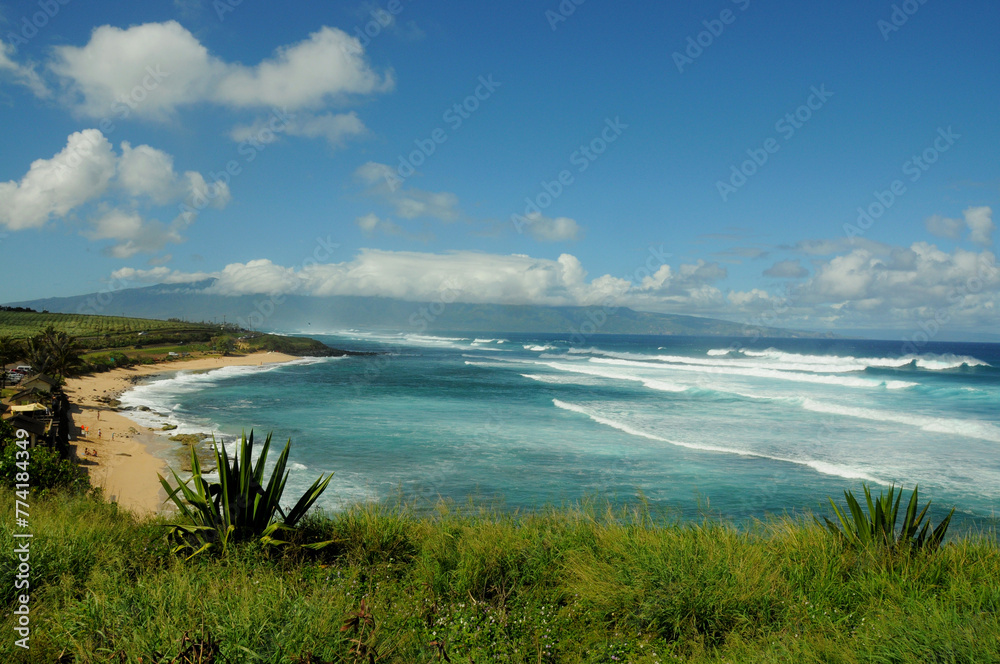 Ho'okipa Beach Park, Maui, Hawaii, bay beach view, turquoise water, sunny, surfing waters, beach life