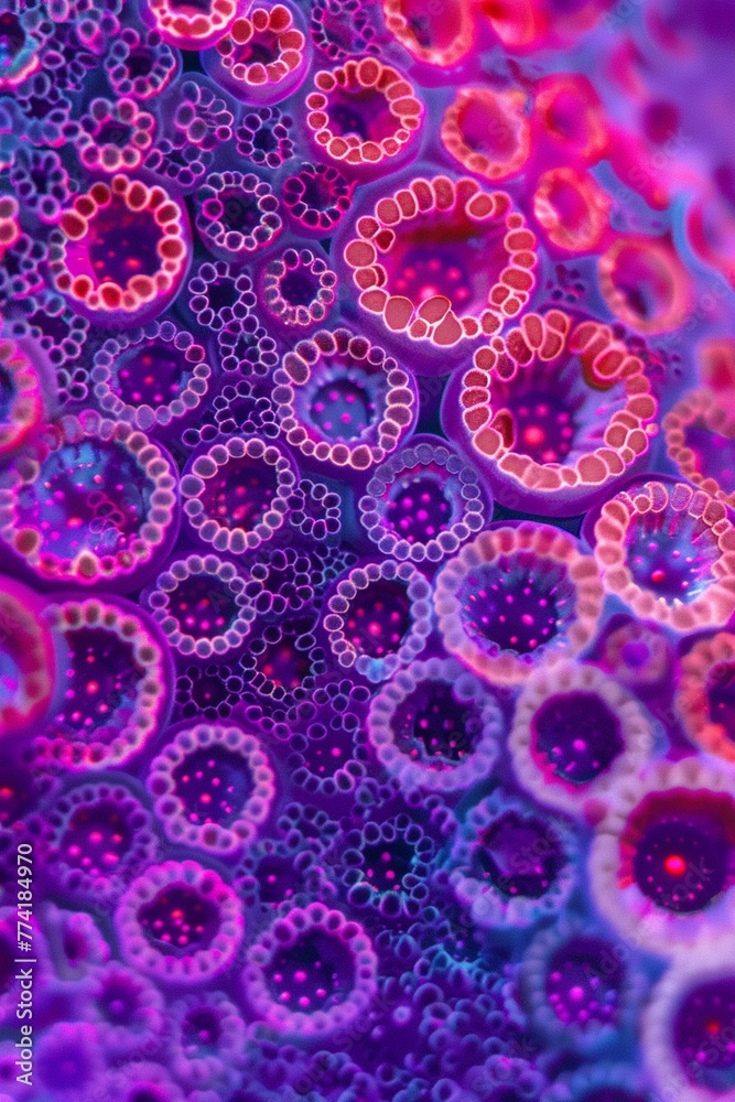 Color vision processing by cone cells, zoom in, bright purple and pink differentiation, sharp clarity, optic response Color vision processing by cone cells, zoom in, bright purple and pink differentiation, sharp clarity, optic response