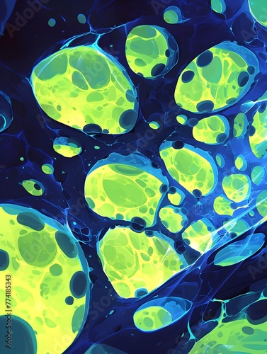Glomerular by Podocytes A Dynamic Biological Process in Electric Blue and Green photo