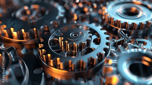 Close-up of high-precision machine gears photo