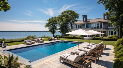 Mediterranean inspired villa with a sprawling garden and a private beach access in the exclusive Hamptons, New York