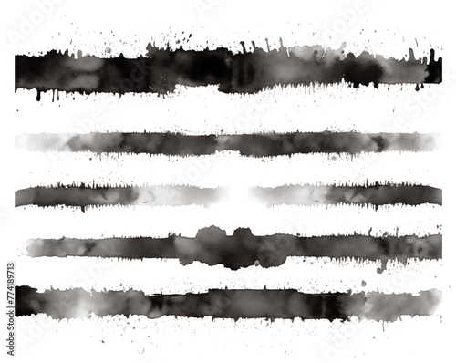 Lines of black ink, brush strokes. Horizontal dividers in the grunge style. Isolated, PNG cutout.