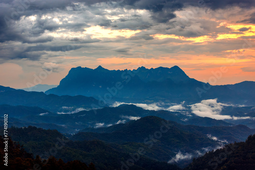 Landscape of DOI LUANG CHIANG DAO mountain with sea fog at sunrise