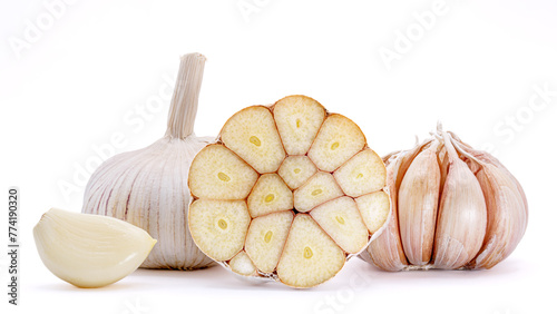 garlic cut half isolated on white background