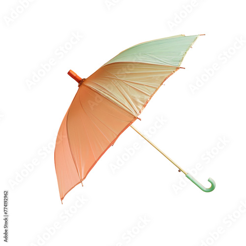 Pink and green umbrella with a wooden handle