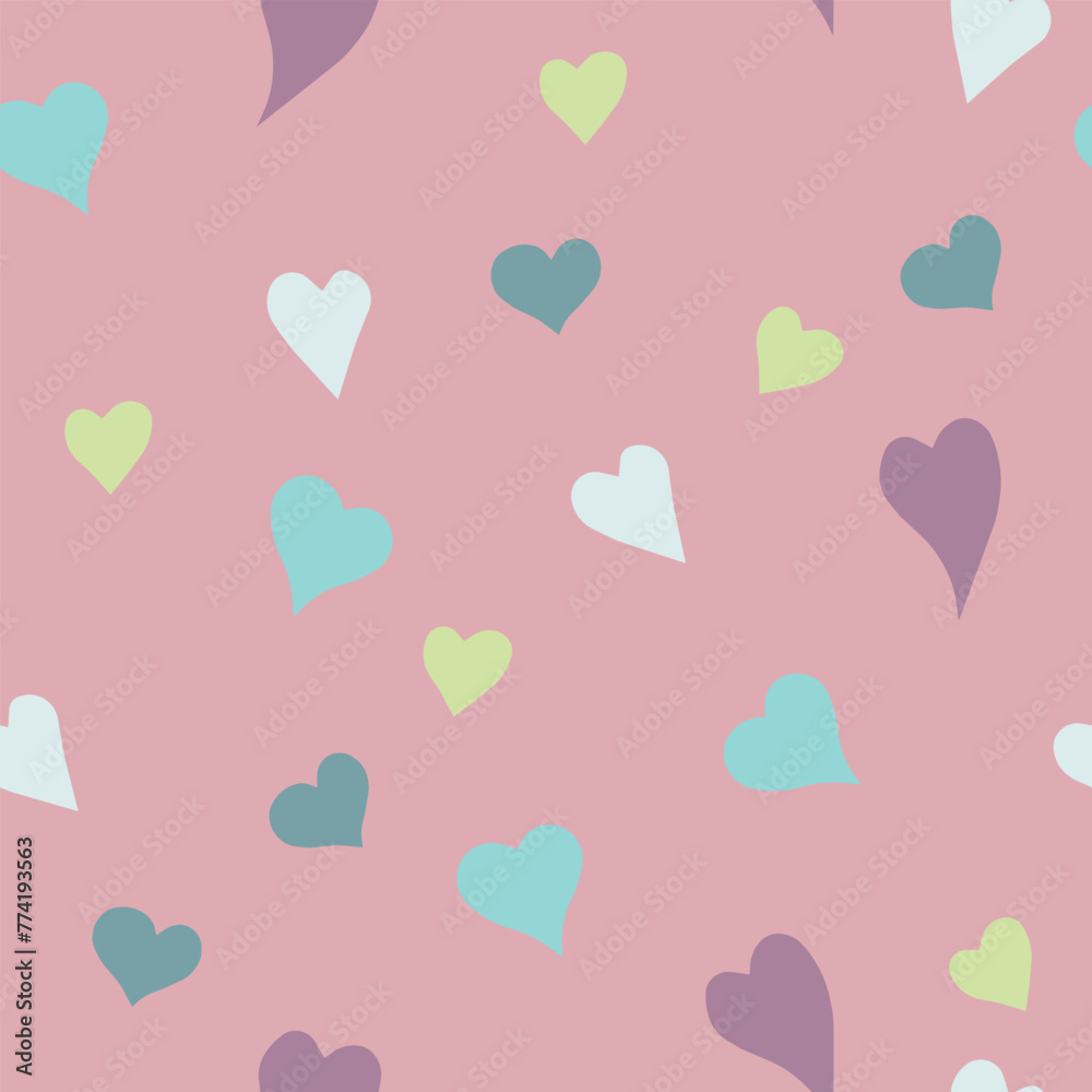 Vector seamless pattern with small pastel hearts on pink