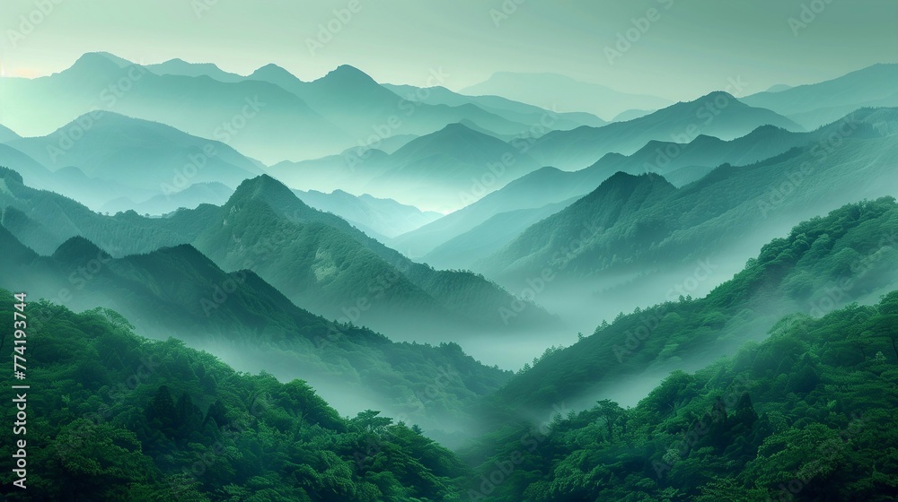 Naklejka premium Background, mountain landscape, mountain ranges in the haze