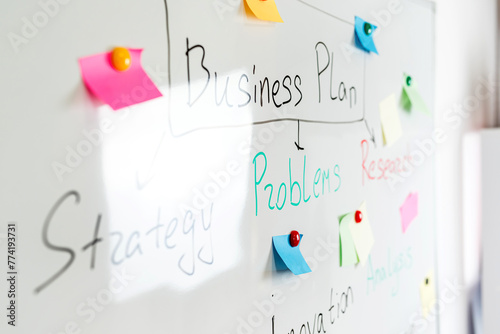 close up of business plan presentation on flipchart in conference room