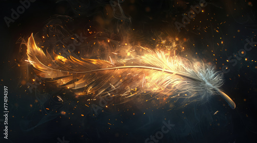 Magical griffin feather with magical glow effect photo