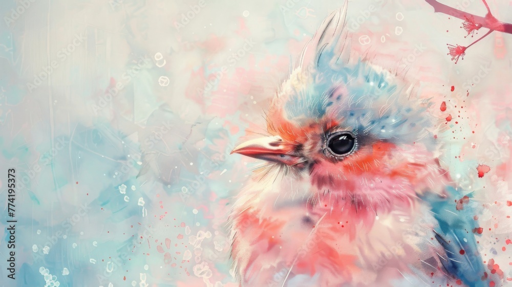 Colorful abstract bird in a dreamlike state - An abstract digital painting of a bird with vibrant splashes of color, invoking a dreamlike and whimsical feel