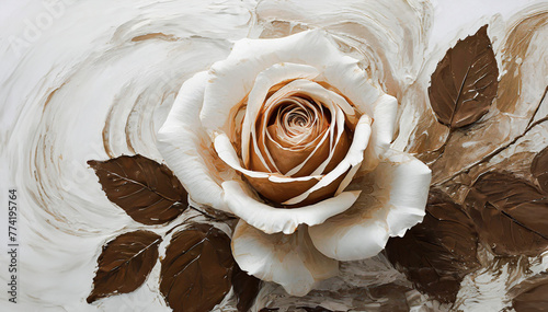 Biała róża. Pastelowe , akrylowe tło. Tapeta kwiatowa photo