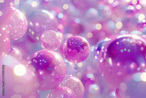 Vibrant bubbles in a dazzling purple hue - Close-up of sparkling bubbles with vivid purple and pink reflections that embody a sense of joy and playfulness