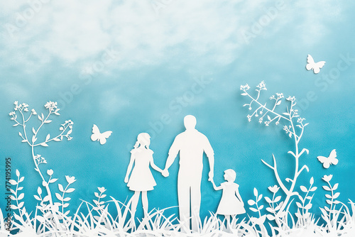 Paper cut of family on blue background