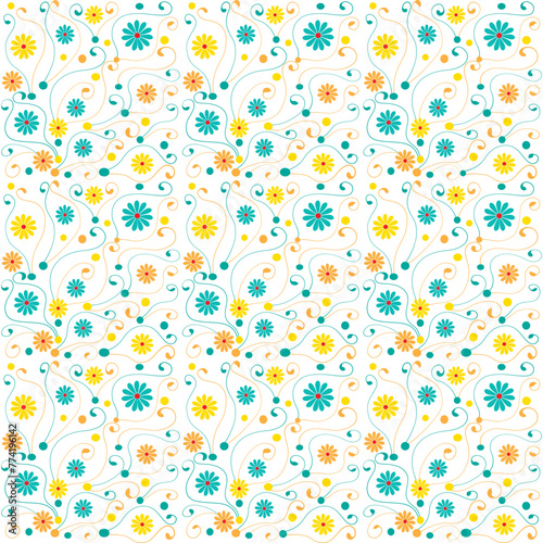 Curly floral seamless pattern. White background is on separate layer and can be changed to color of choice.